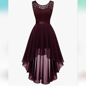 NWOT Elegant Burgundy Lace High-Low Dress